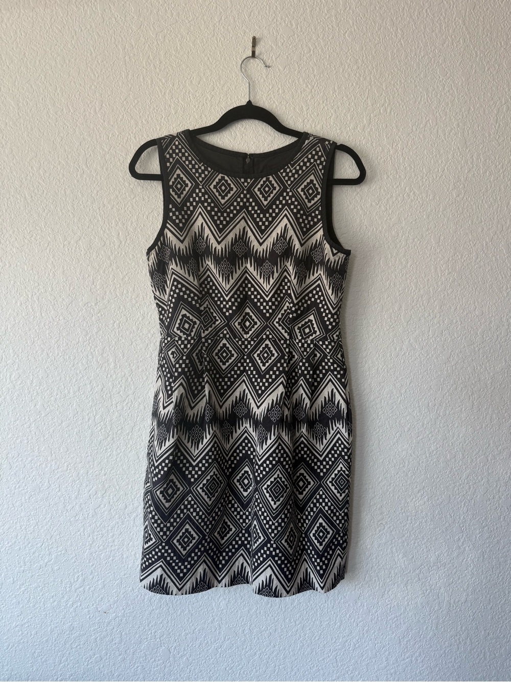 J. Crew Black and White Sleeveless Geometric Sheath Dress